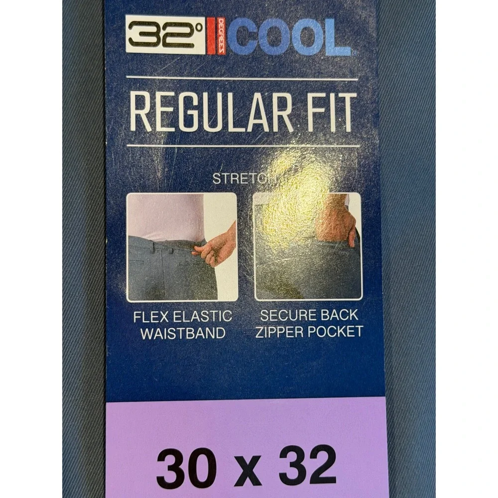 NWT 32 Degrees Cool Mens Regular Fit Stretch Tech Pants Blue 30x32 Tech Classic